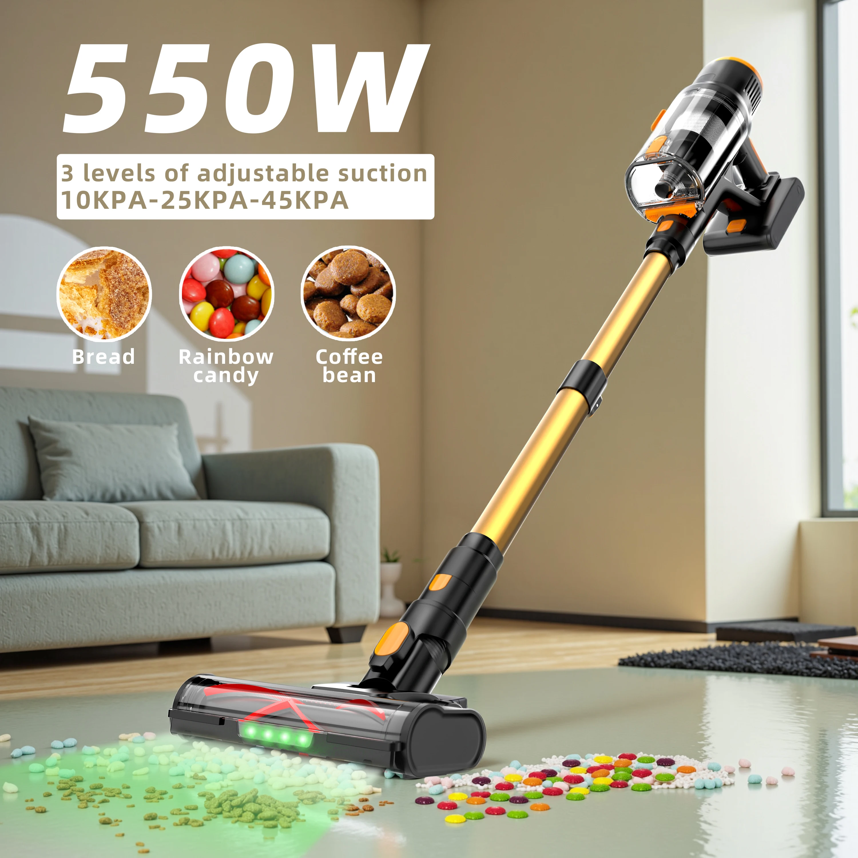 مكنسة كهربائية لاسلكية بتصميم قائم بذاته DSV112A بقدرة 550 وات 45000 باسكال - محرك قوي بدون فرش، مكنسة منزلية محمولة باليد