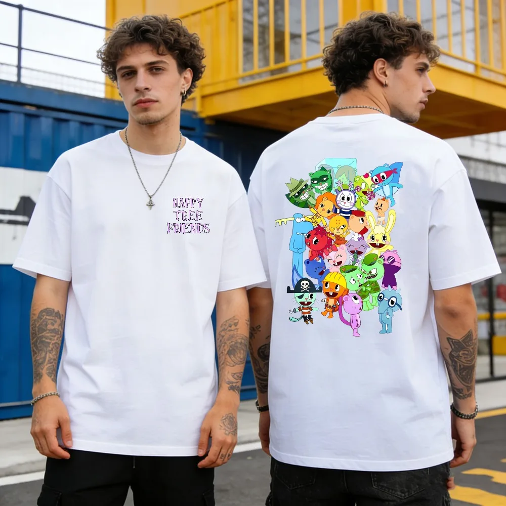 Happy Tree Friends All Characters Collage Print T Shirt Men Women Tee Trendy Streetwear Cotton Top Cute Cartoon Graphic Gift Tee