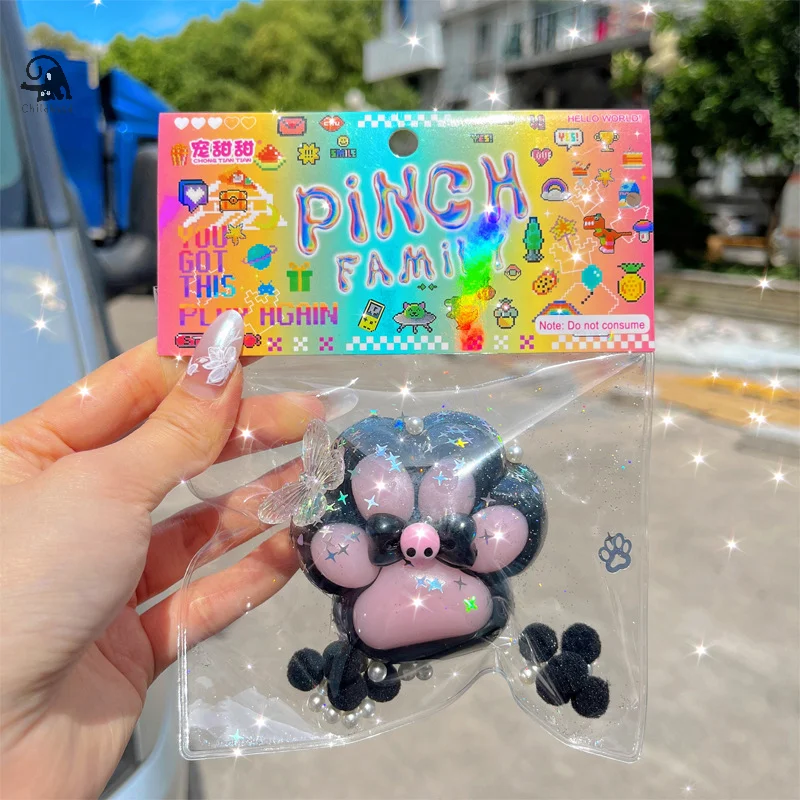 ก้อนน้ําแข็งที่มีสีสันความเครียดบรรเทา Pinch ของเล่นน่ารัก Cat Paw Bow หัวแมวบีบของเล่นสําหรับเด็ก Creative Decompression ของเล่นขนาดเล็ก