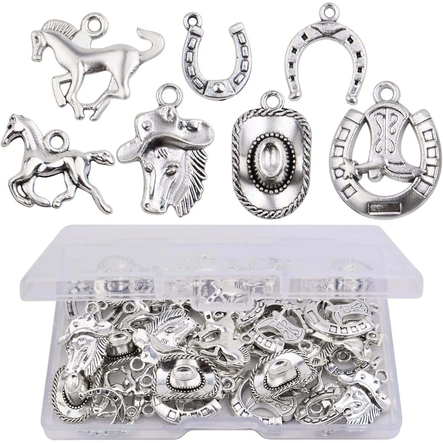 

42pcs Western Cowboy Theme Charms Vintage Cowboy Horse Horseshoe Hat Dangle Pendants for DIY Bracelet Necklace Jewelry Making
