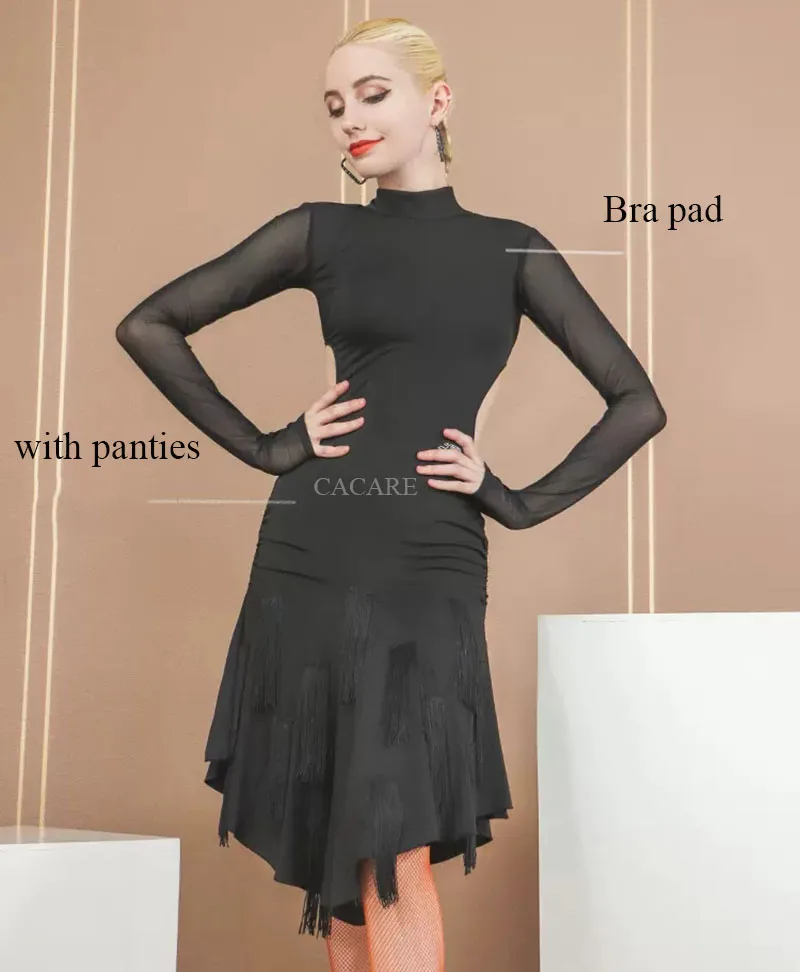 2022 Sexy Latin Dance Dress Women Latina Salsa Cha Cha Dance Wear Competition Dresses Ladies Fringe Costumes Flamengo D1321