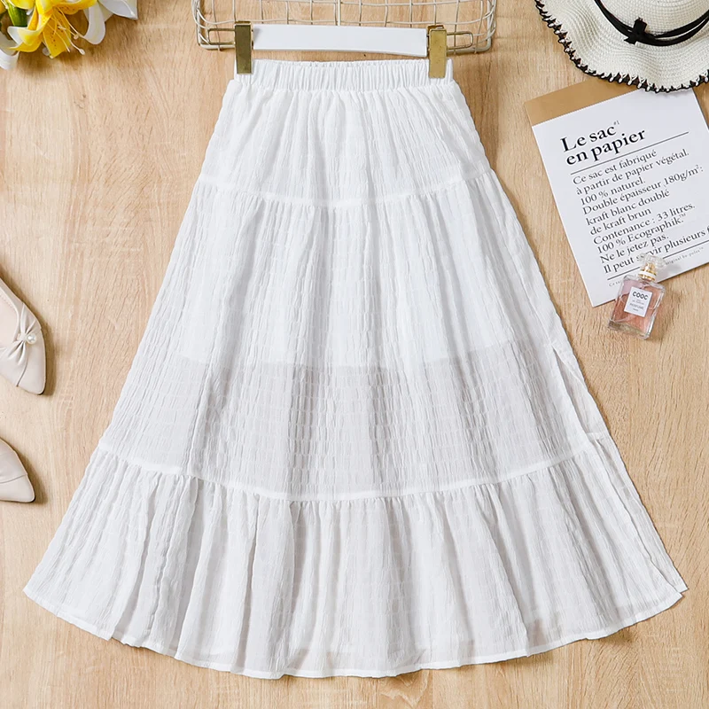 Summer Girls Cute Elegant Cool And Breathable Mid Length Solid Color Half Skirt Princess Casual Birthday Party Dress Half Skirt