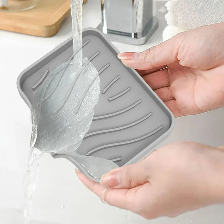 Sink Silicone Tray With drain Soap Sponge Storage Holder Countertop Sink Scrubber Brush Soap Storage Rack Kitchen Organizer