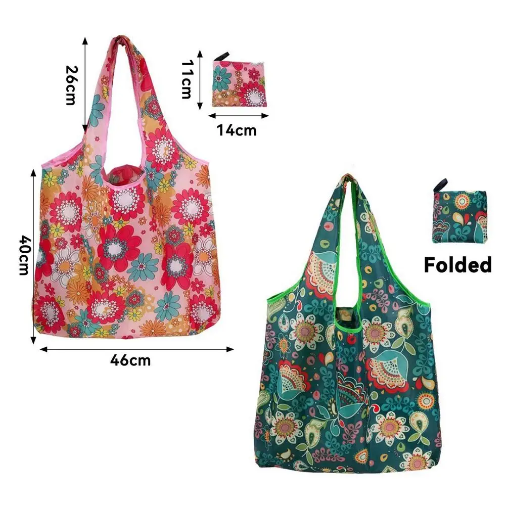 Foldable Grocery Bag 2Pcs Portable Nylon Shopping Bag with Attached Pouch Water-Resistant Shoulder Tote Washable Reusable Bag