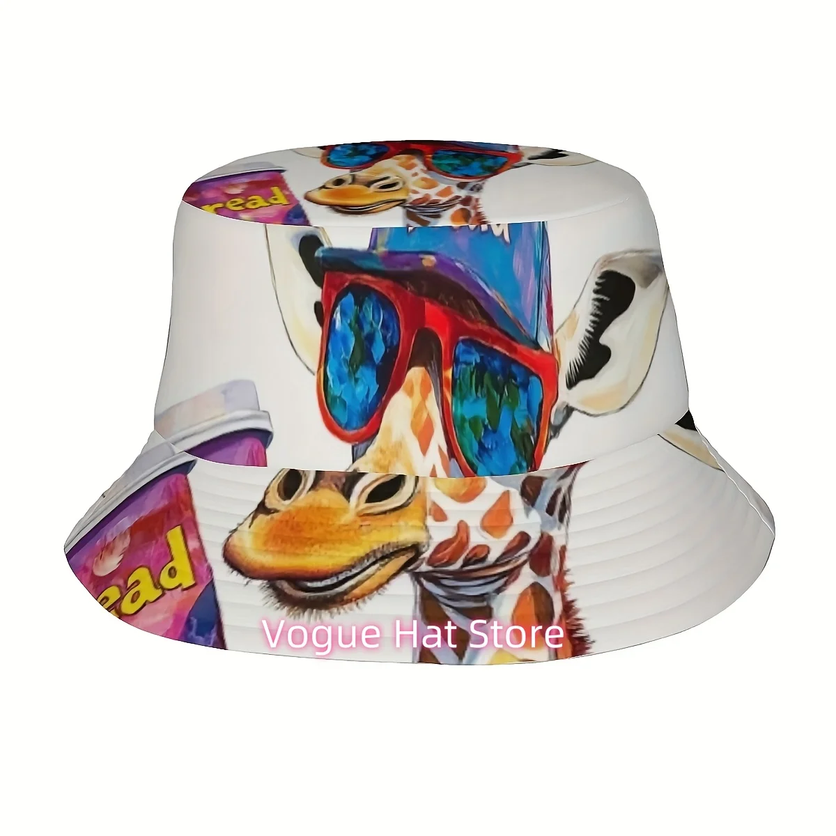 1pc Wonderful Giraffe with DREAM Graffiti Printed Fisherman Hat Suitable for Both Men And Women, Stylish Sun Hat with Fun Person