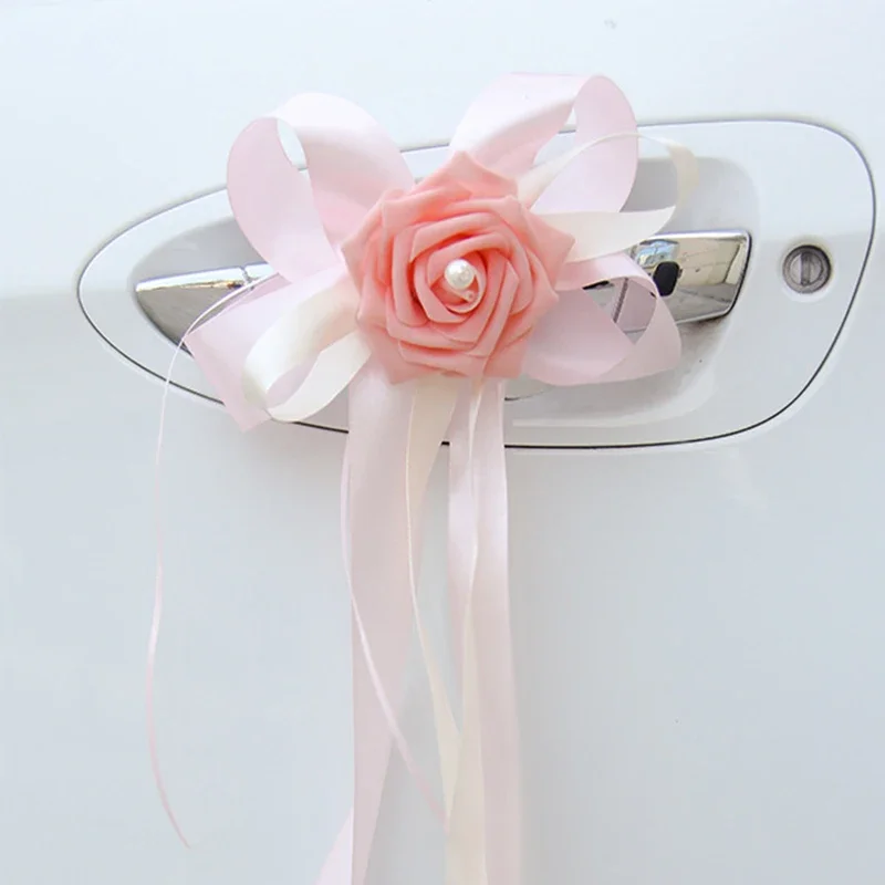 10Pcs Door Handles Wedding Car Decoration Rearview Mirror Flower Wedding Decoration Auto Flowers Valentine's Day