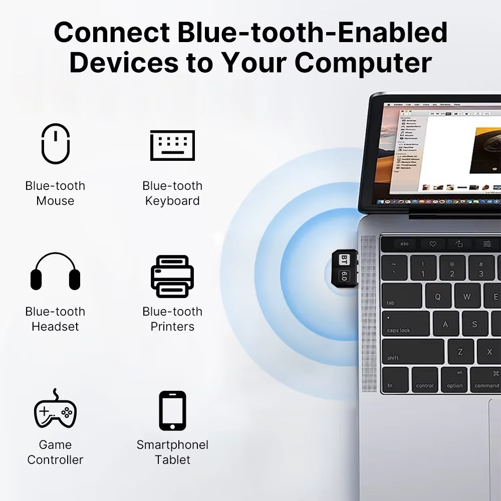 KEBIDUMEI USB Bluetooth 6.0 Adapter Bluetooth 6.0 Dongle for PC Win 11/10/8.1 Bluetooth Receiver /Transmitter for Keyboard/Mouse