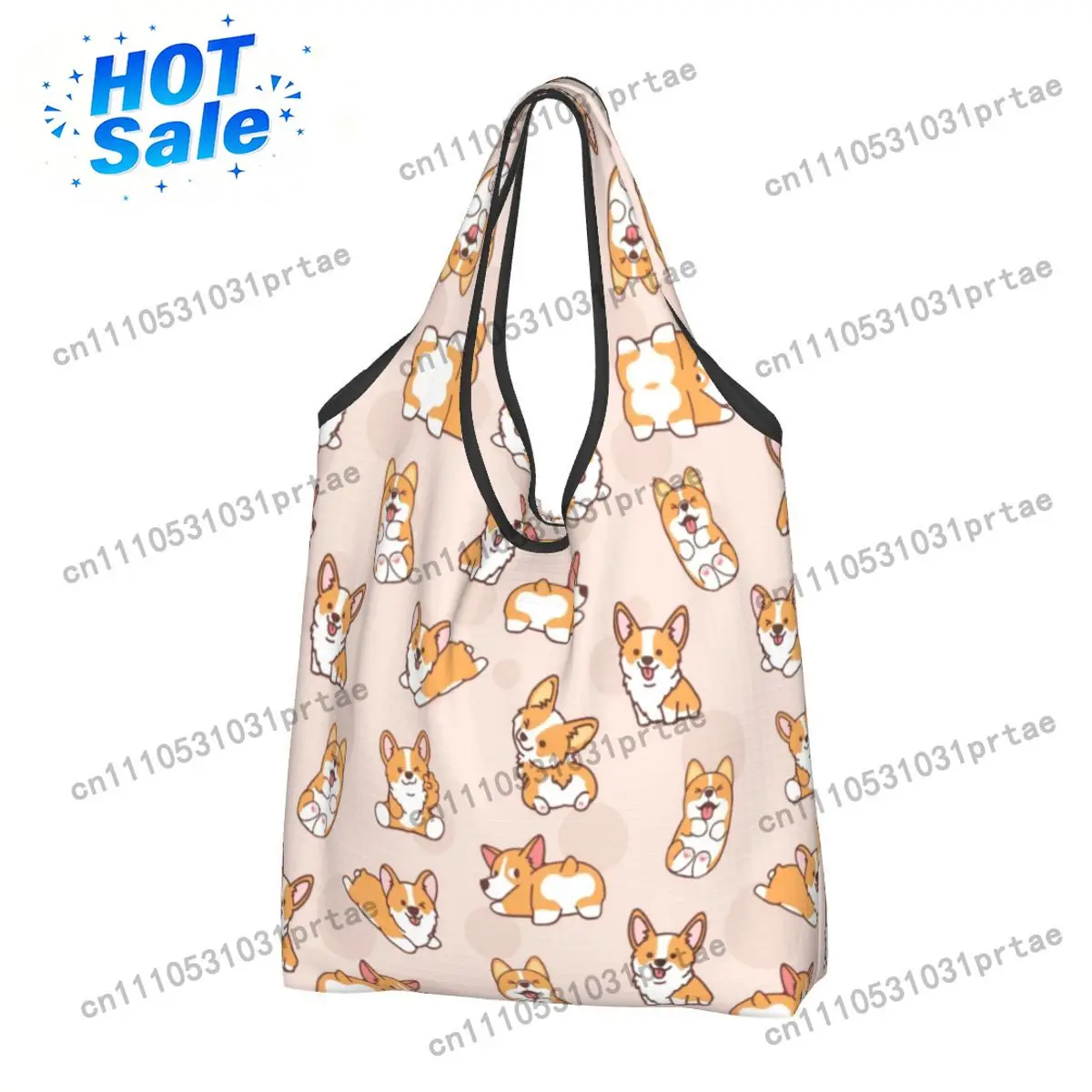 Custom Fashion Print Funny Corgi Puppy Shopping Tote Bag Portable Shoulder Shopper Handbag
