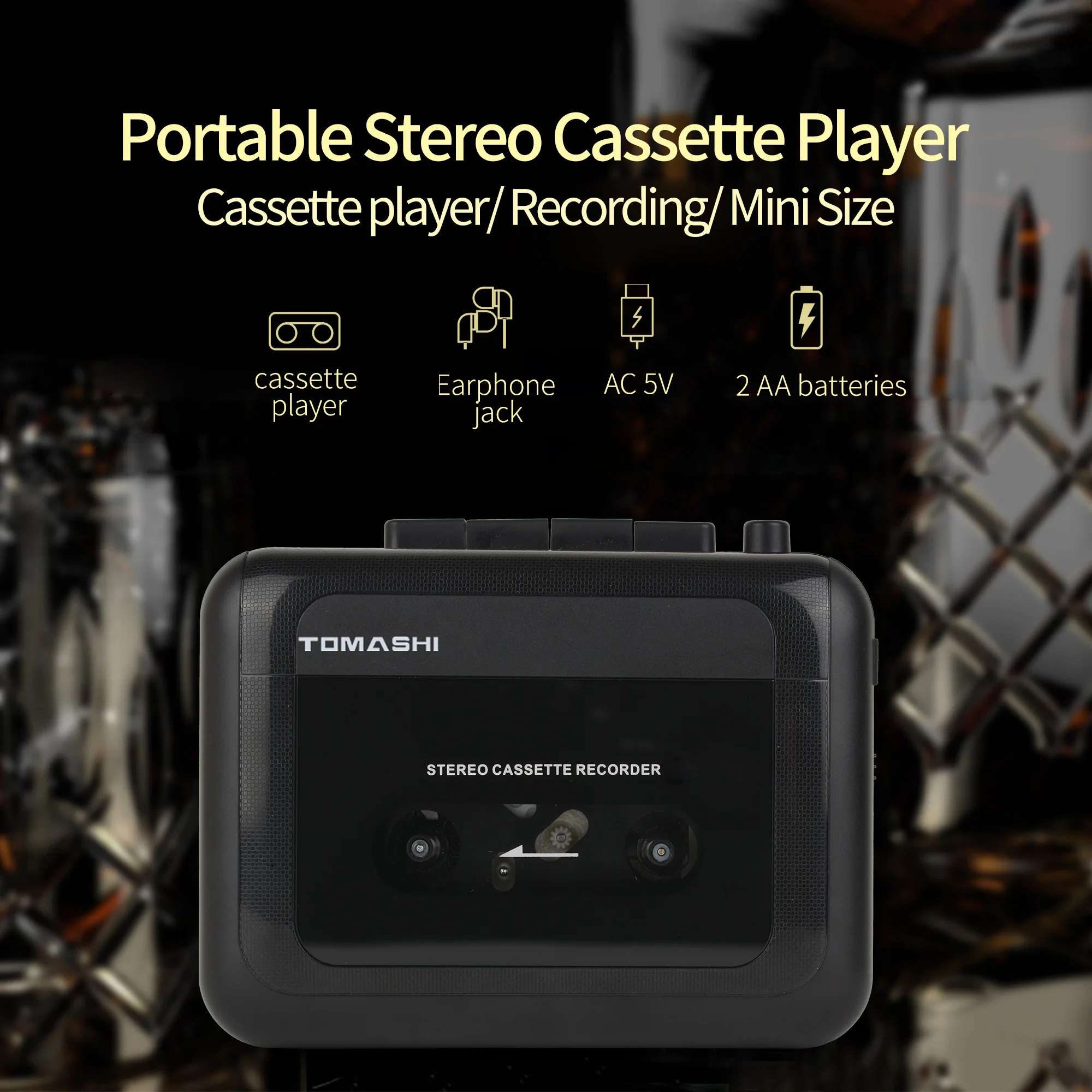 

TOMASHI Portable Stereo Cassette Player Tape Recorder Walkman with Microphone,Headphone Jack-, Cassette Player