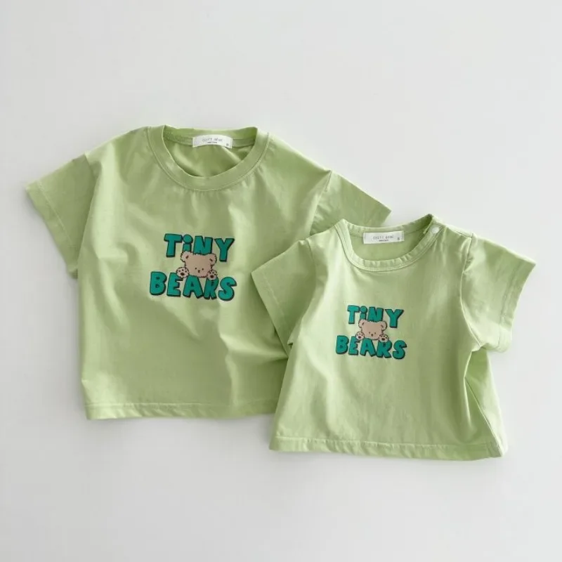 T-shirt à Manches Courtes pour Bébé Garçon et Fille, Haut Décontracté avec Lettres Imprimées, à la Mode, pour Été, 2024