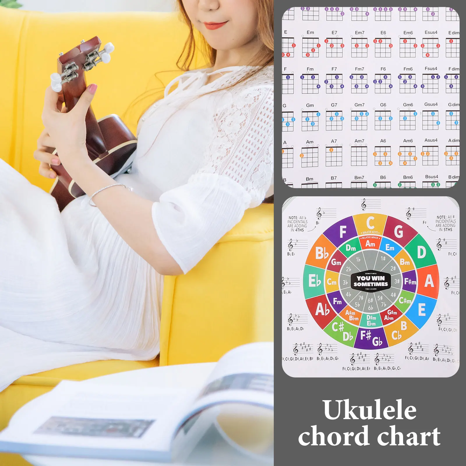 

Chord Chart Ukulele Chords Poster for Large Beginner with Paper Learning Ukelele