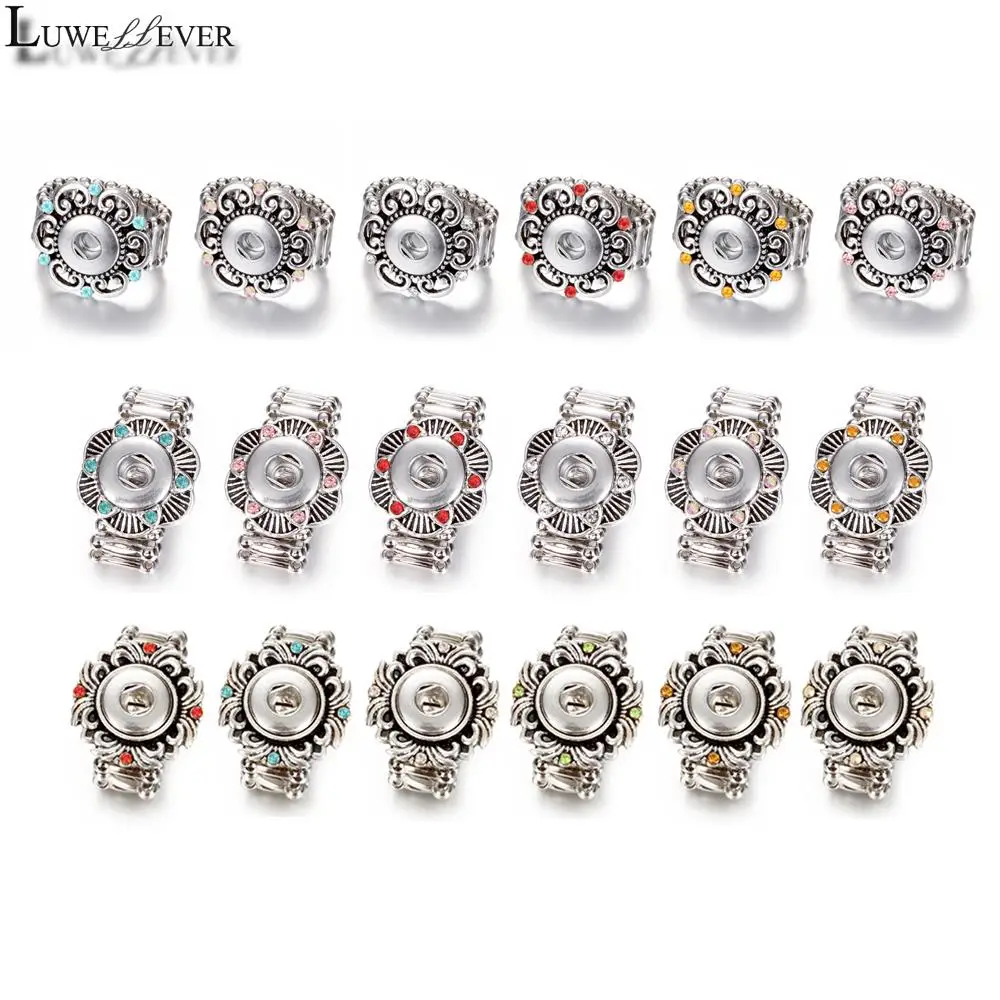 Free Size White Plated Metal Elastic 020 Rings Fit 12mm Snaps Button Charm Jewelry For Women Men