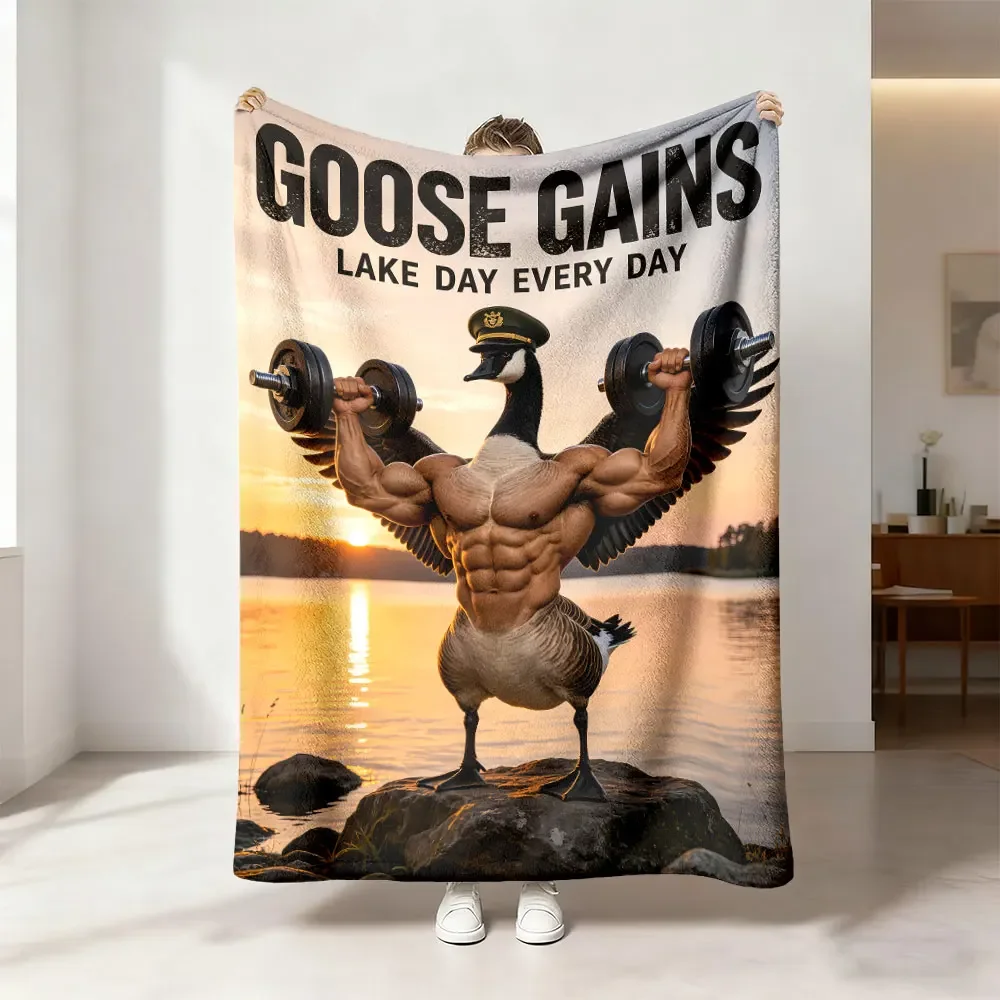 1pc Goose Gains Muscle Fitness Goose Flannel Blanket Soft Comfortable Throw Blanket for Leisure Lunch Break Travel Home Gift