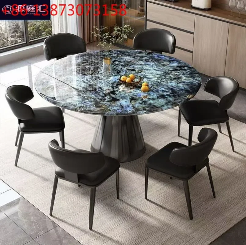 Italian natural microcrystalline stone retractable rotating household small apartment Italian light luxury round table