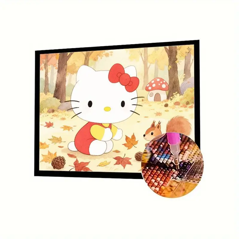 

1PC Hello Kitty Autumn Forest 5D Diamond Painting Kit - Cute Cartoon Squirrel & Mushroom House Full Round Drill Rhinestone Embro