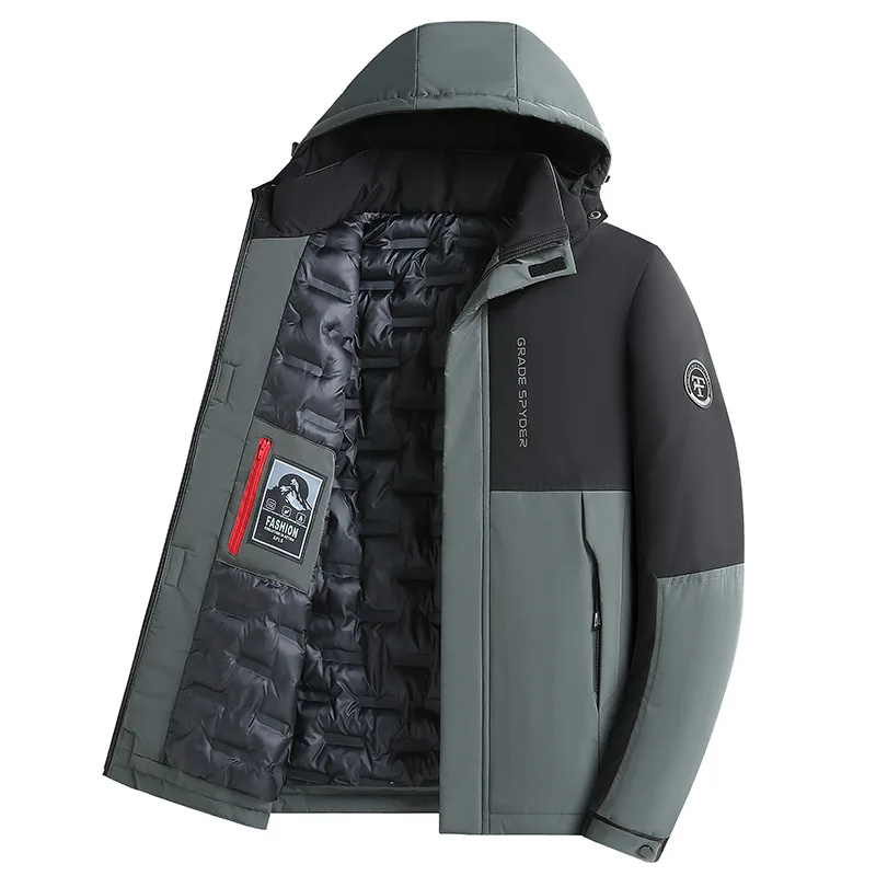 Abrigo de invierno con capucha para hombre, sombrero desmontable, Parka gruesa y cálida, Chaqueta de algodón, cortavientos, prendas de vestir exteriores a prueba de viento, abrigos deportivos para exteriores