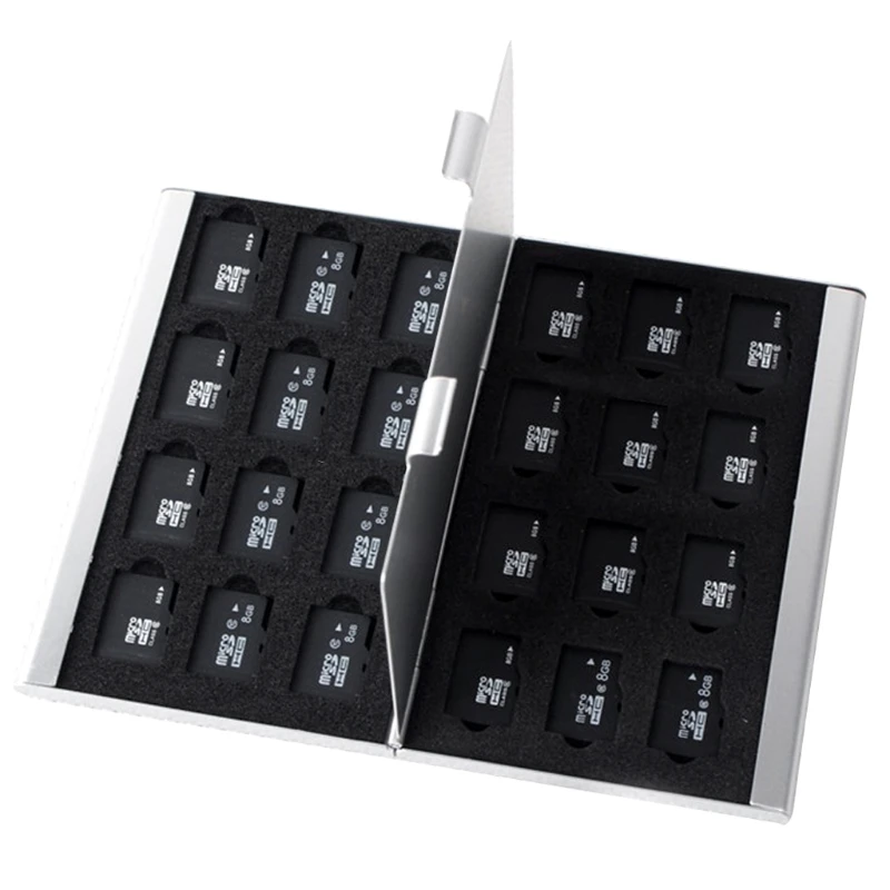 G5AA Silver Aluminum Memory Card Storage Case Box Holder For 24 TF Micro SD Cards