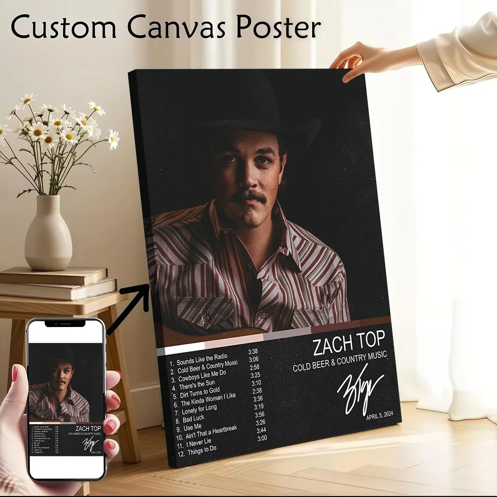 Zach Top Cold Beer & Country Music Album Art Printed Canvas Wall Art Customizable Paintings Poster Perfect Gift for Wand Deko