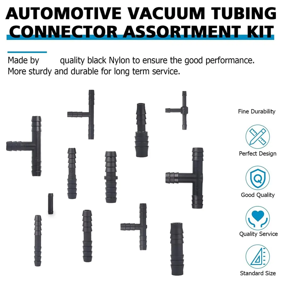115 PCS Vacuum Connector Assortment Heat,12 Sizes Automotive Vacuum Tubing Connector Vacuum Tee Connector Assortment Kit