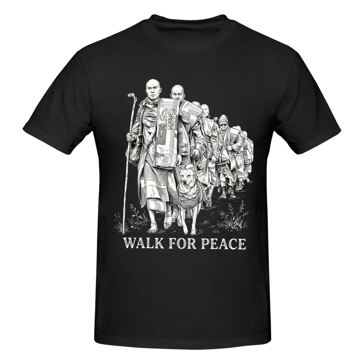Camiseta para hombre Aloka Walk For Peace Monks con Aloka Dog Fans Support, camiseta de algodón con cuello redondo Vintage para hombre