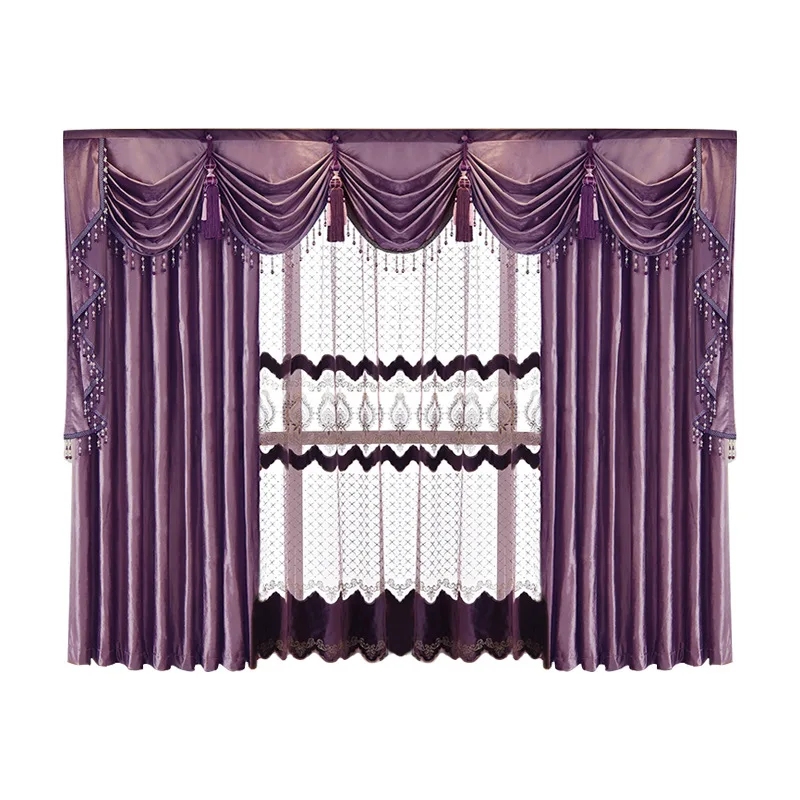 European Style Luxurious Purple Curtains American Style Matte Velvet Curtains for Living Dining Room Bedroom Customized Size