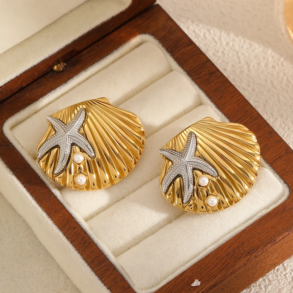 

Fashion Design Shell Starfish Women's Ear Studs Stainless Steel Waterproof Accessories Dainty Jewelry Earrings