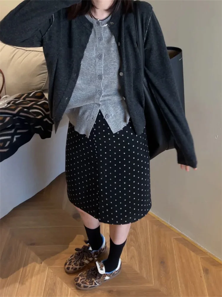 

Черная женская юбка в горошек с высокой талией, весна 2026, большие размеры, утягивающая короткая юбка-обертка с защитой от просвечивания