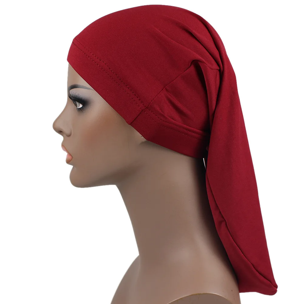 

Plain Cotton tie back hats Muslim Turban Pure Color Stretch Inner Hijabs underscarf Women Head Scarf Under Hijab Bonnet