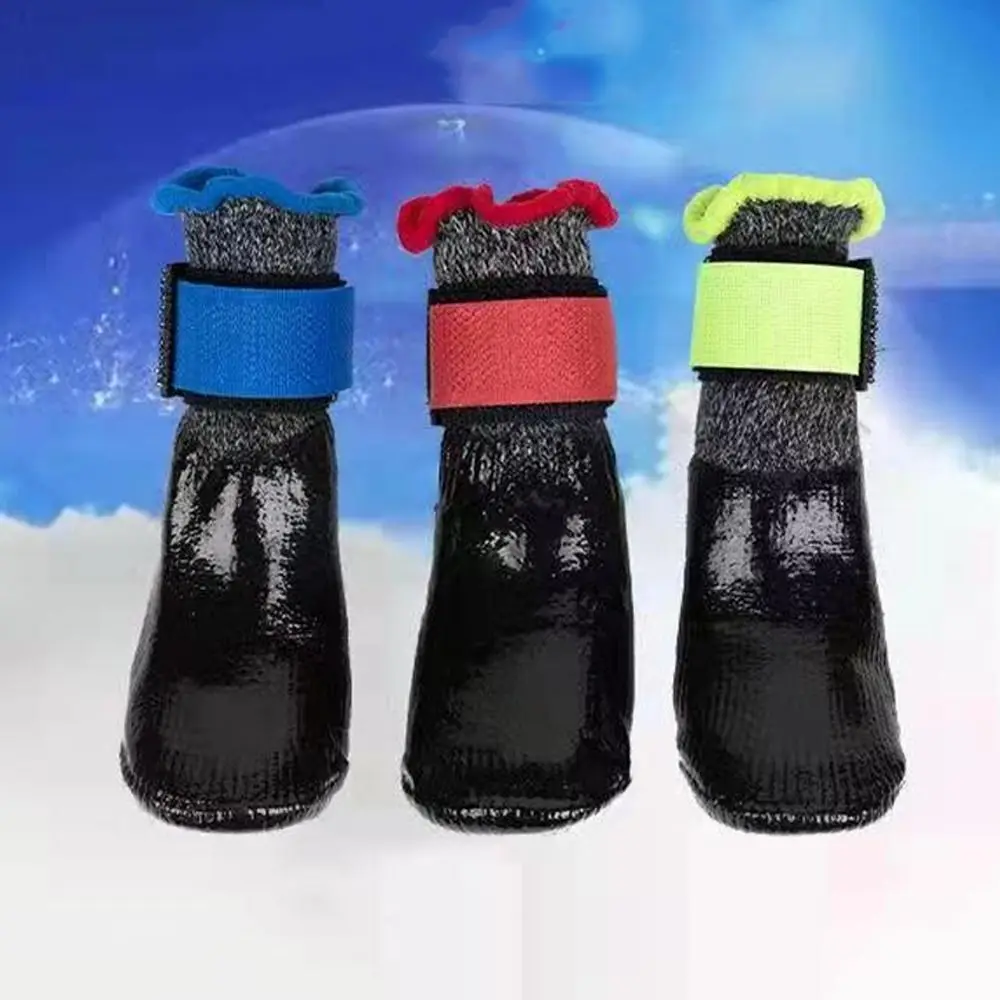 4pcs/set Waterproof Pet Socks Booties with Rubber Sole Anti Scratch Warm Dog Socks Shoes Nonslip Anti-stain Pet Paw Protector