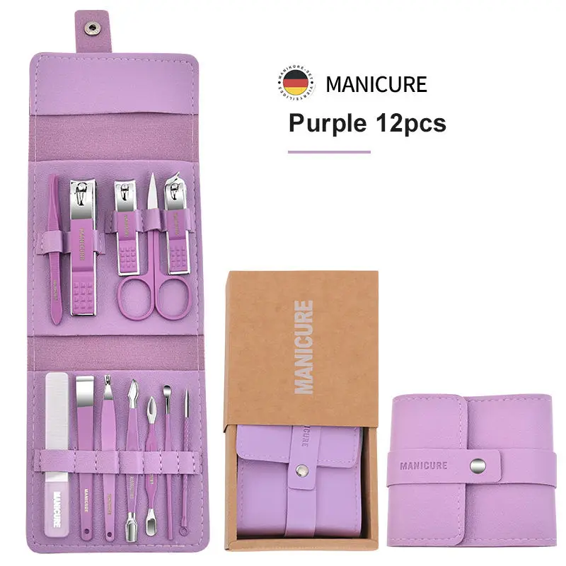 12pcs Manicure Set Nail Clippers Pedicure Cutters Kit Stainless Steel Fingernail Scissors Toe Nipper Remove With Pu Leather Case