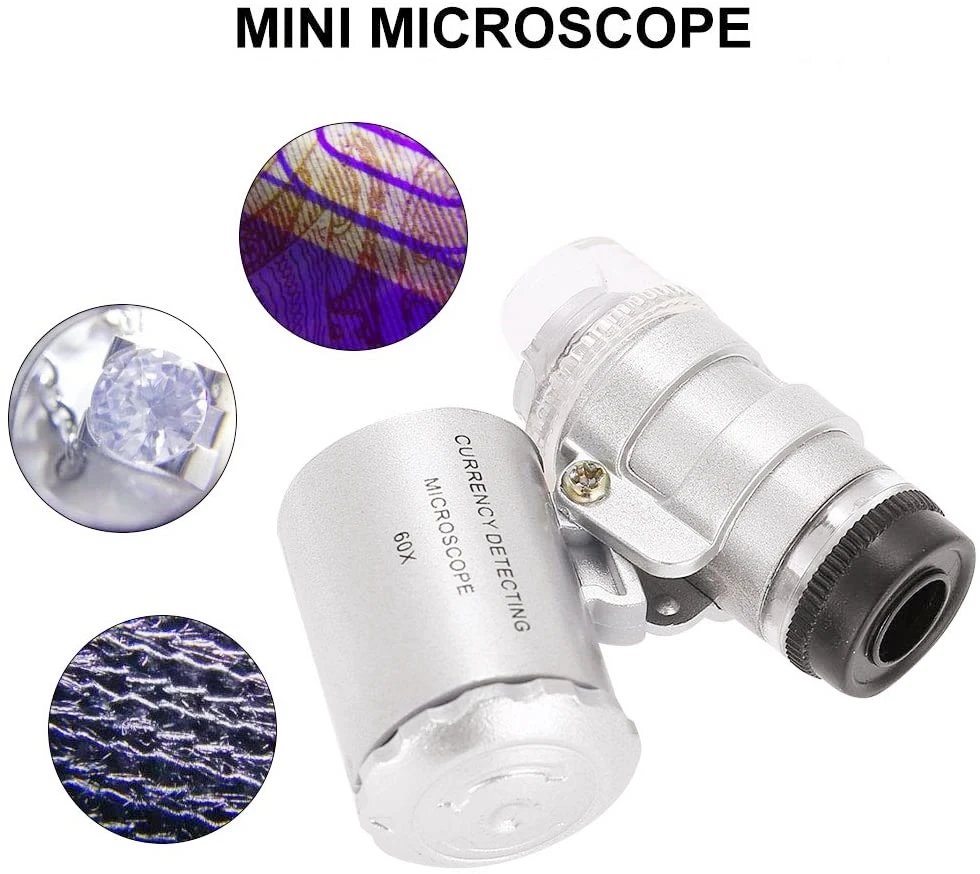 60X Focus Adjustable Magnifying Glass Jewelers Microscope Currency Coin Jewelry Magnifier with LED Light Battery Operated