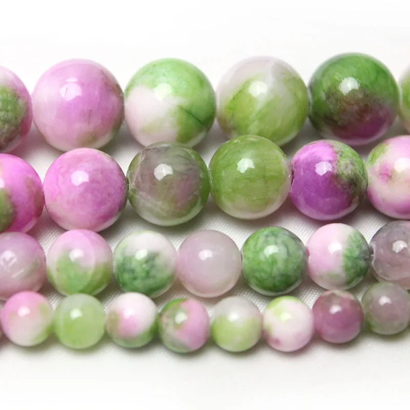 Natural Stone Pink Green White Persian Jades Beads Round Loose Spacer Beads Strand 6/8/10/12 MM For Jewelry Making DIY Bracelet
