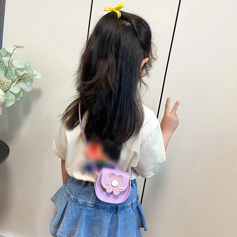 Children Casual Shoulder Bag Solid Color Flower Fashion Cute Sweet Crossover Bag Shopping Party Bag For Girls 1-7 Years Old