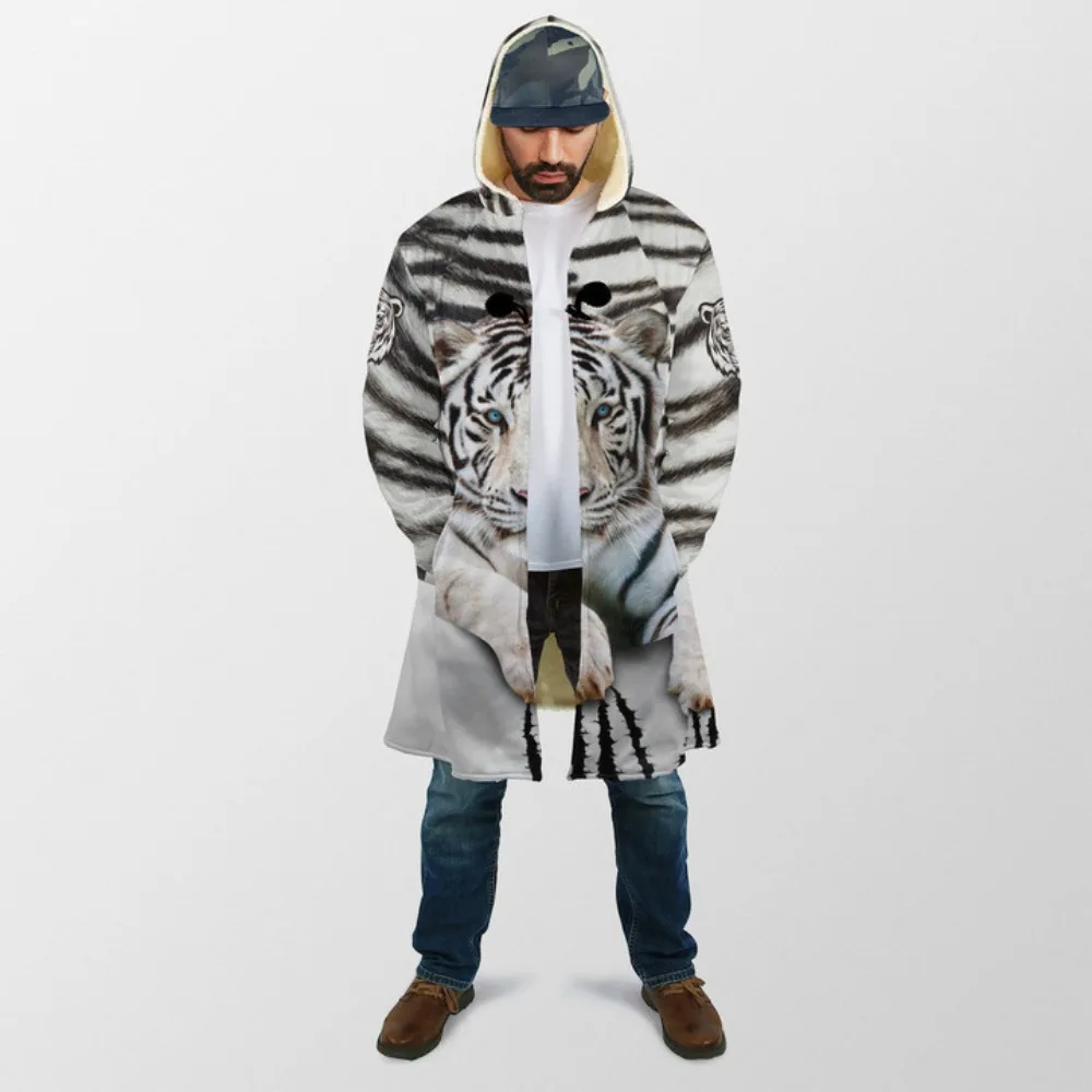 MSIEESO Winter Männer Mit Kapuze Mantel Tier Tiger Grafik 3D Gedruckt Fleece Wind Breaker Unisex Casual Dicke Warme Kapuze Mantel