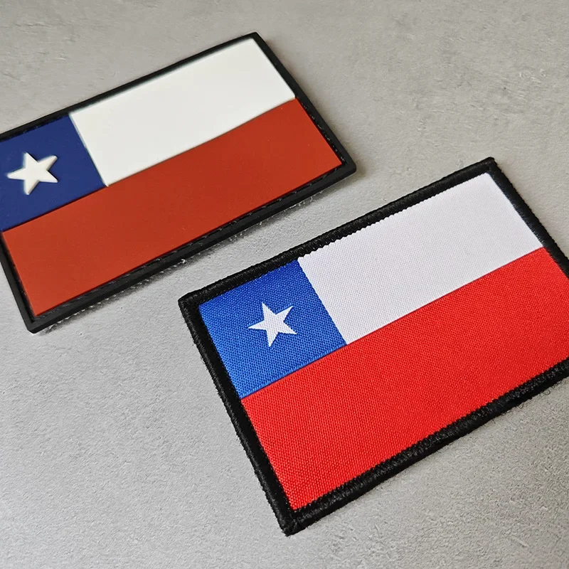 Chile National Flag Rubber PVC Patches Embroidery Flag Backpack Stickers Emblem Clothing Badges Hat Accessories Bags Appliques