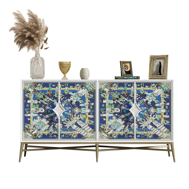 

*American light luxury dining side cabinet modern simple entrance glass painted meal preparation locker