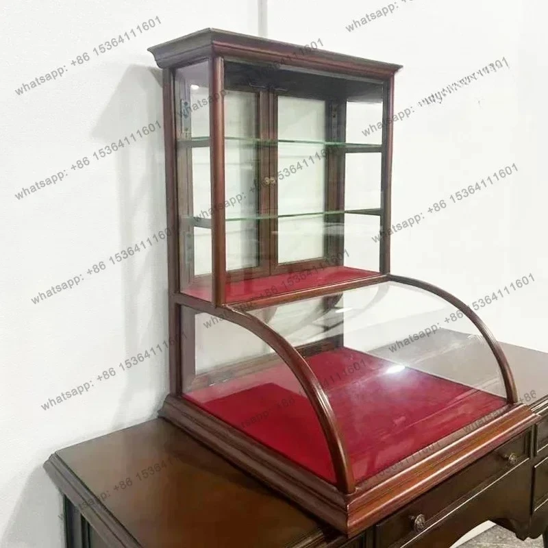 

Medieval Solid Wood Display Cabinet, Retro Display Jewelry Cabinet, Curved Glass Boutique Small Display Cabinet