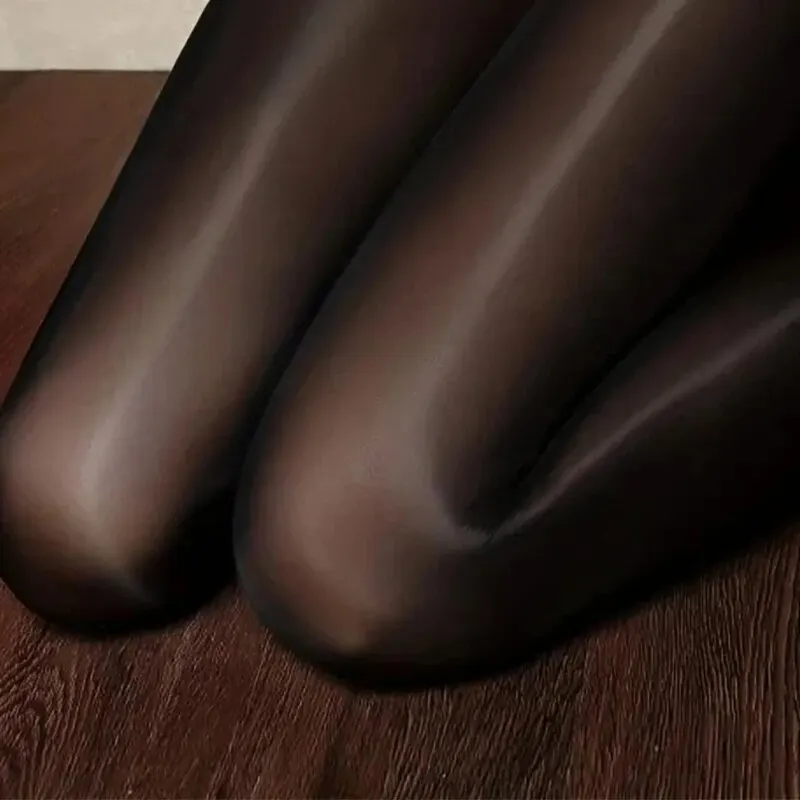 Plus Size Basic Pantyhose, Women's Plus Solid High Rise Smoothing Oil Shiny Skinny Stockings