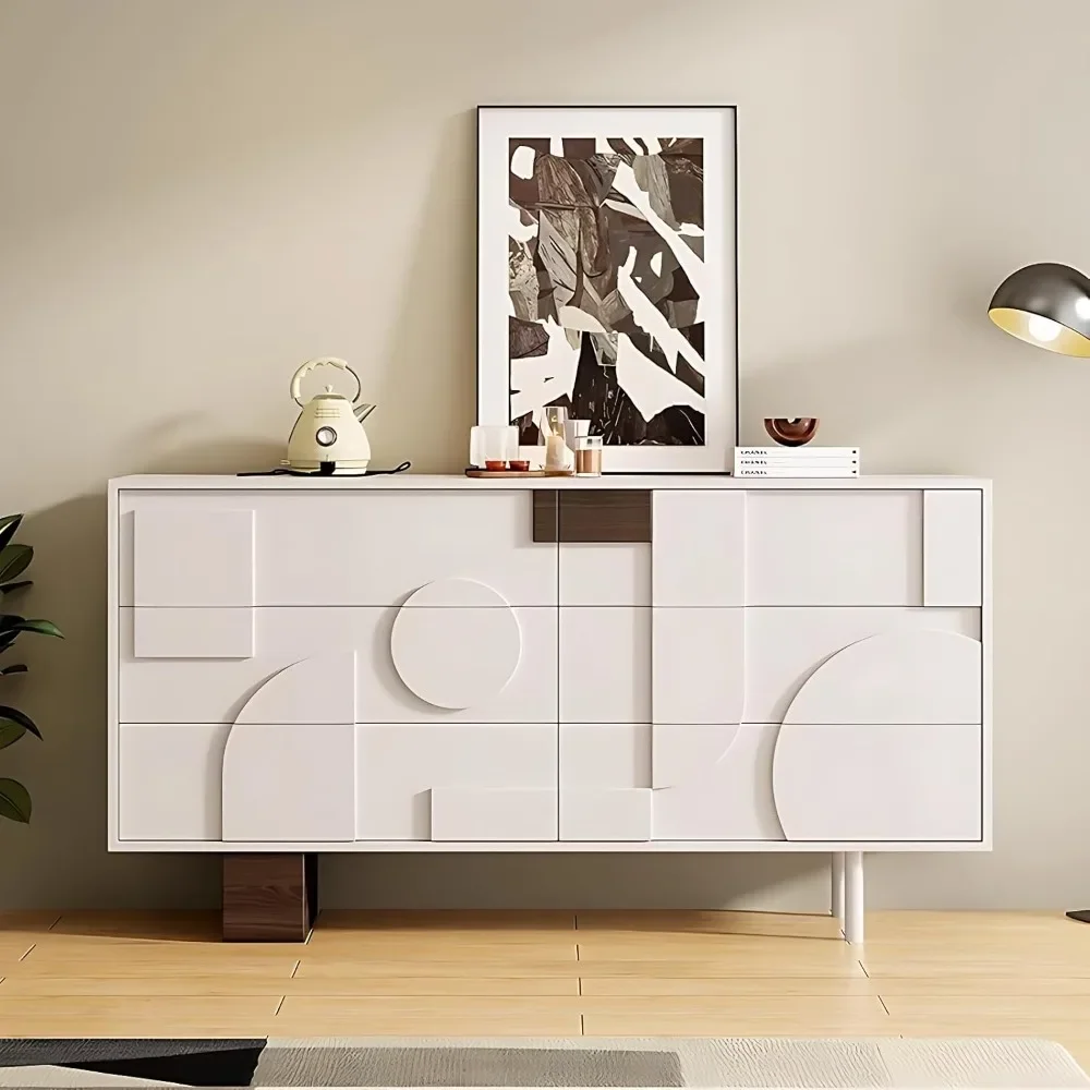 

Sideboard Buffet Cabinet|Modern Buffet Storage Cabinet with 6 Storage Drawers| Solid Wood Storage Cabinet(48'')