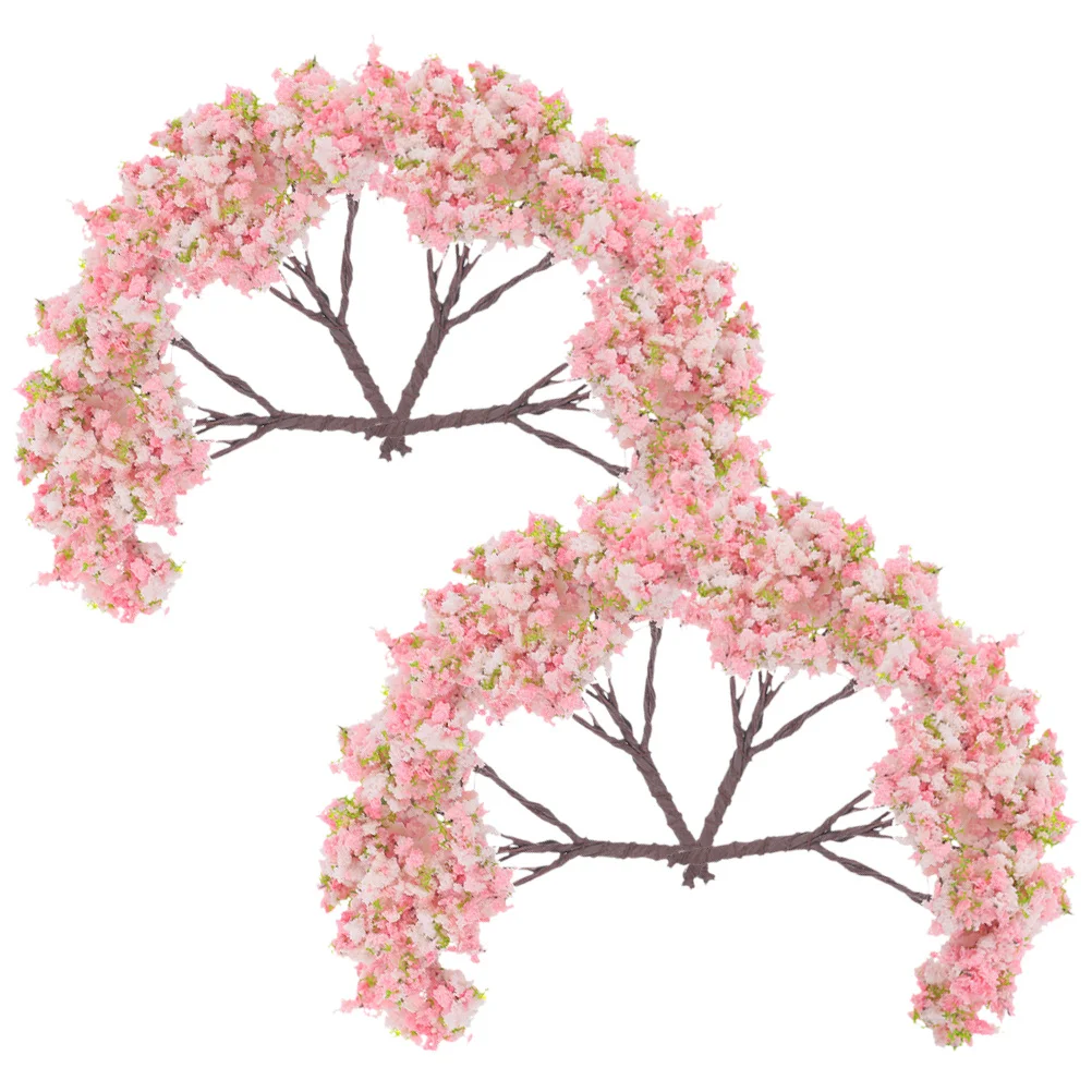 8 pçs em miniatura flor de cerejeira árvores decoração realista cenário verde paisagem para mesa areia trem pista árvore arquitetônica