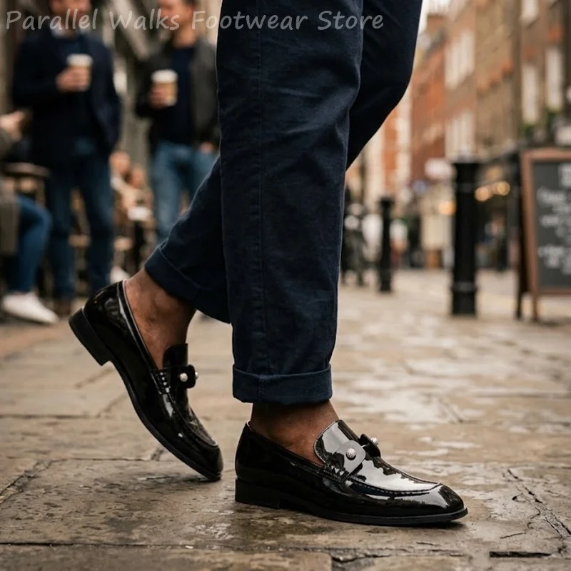 Men Black Patent Faux Suede Rhinestone Loafers Slip On Dress Shoes Crystal Smart Casual Tuxedo Wedding Party Evening Dress Shoes
