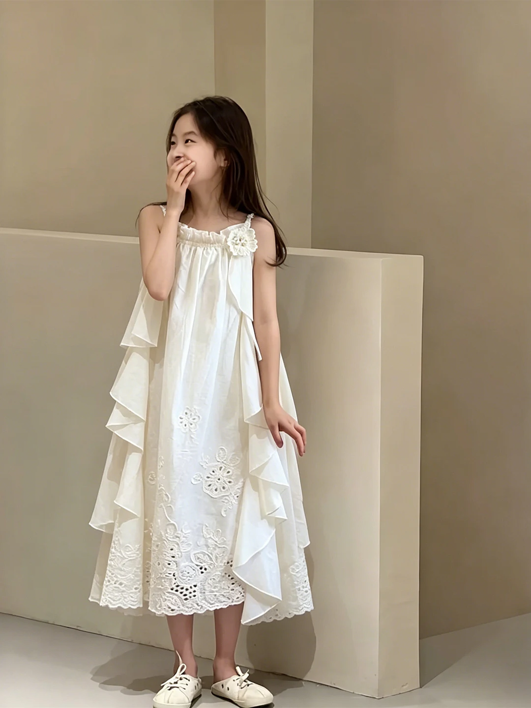 

Girls Summer Dress White Strapless Holiday Long Dress Baby Casual High Waist Soft Fabric Fashionable Non-deformable Skirt
