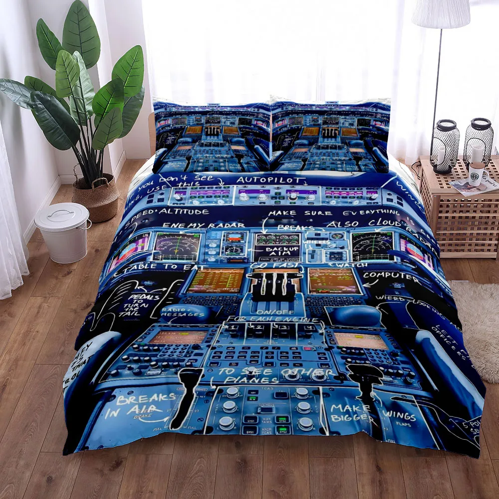 

A380 Airbus Cockpit Duvet Cover Set King Queen Double Full Twin Single Size Bed Linen Set