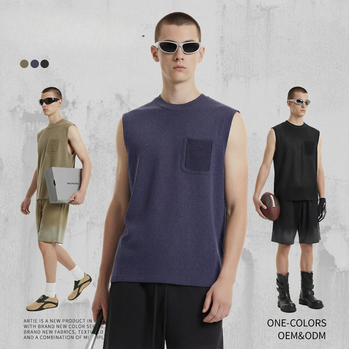 Vest Waffle Texture Washed Vintage Finish Man Summer New Fashionable Comfortable Cool Personality Solid Simple All-matching