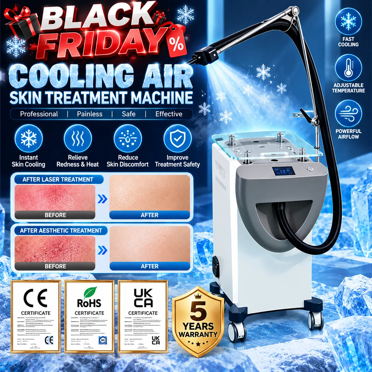 Air Cooled Skin Cooling System Low Temperature Machine for Laser Tattoo Removal Skin Pain Relief Beauty Salon Equipment Device
