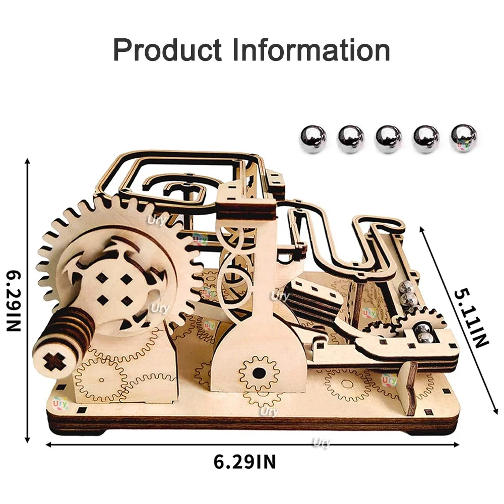 Ury 3D Wooden Puzzles Catapult Track Device Marble Run Set Mechanical Manual Model Science Maze Ball Assembly Toy Gift for Teens