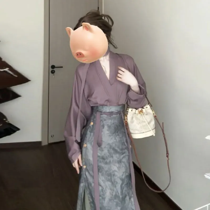 

Chinese traditional dress new Chinese Hanfu improved three-pleat skirt Hanfu two sets of dresses for spring and autumn wear