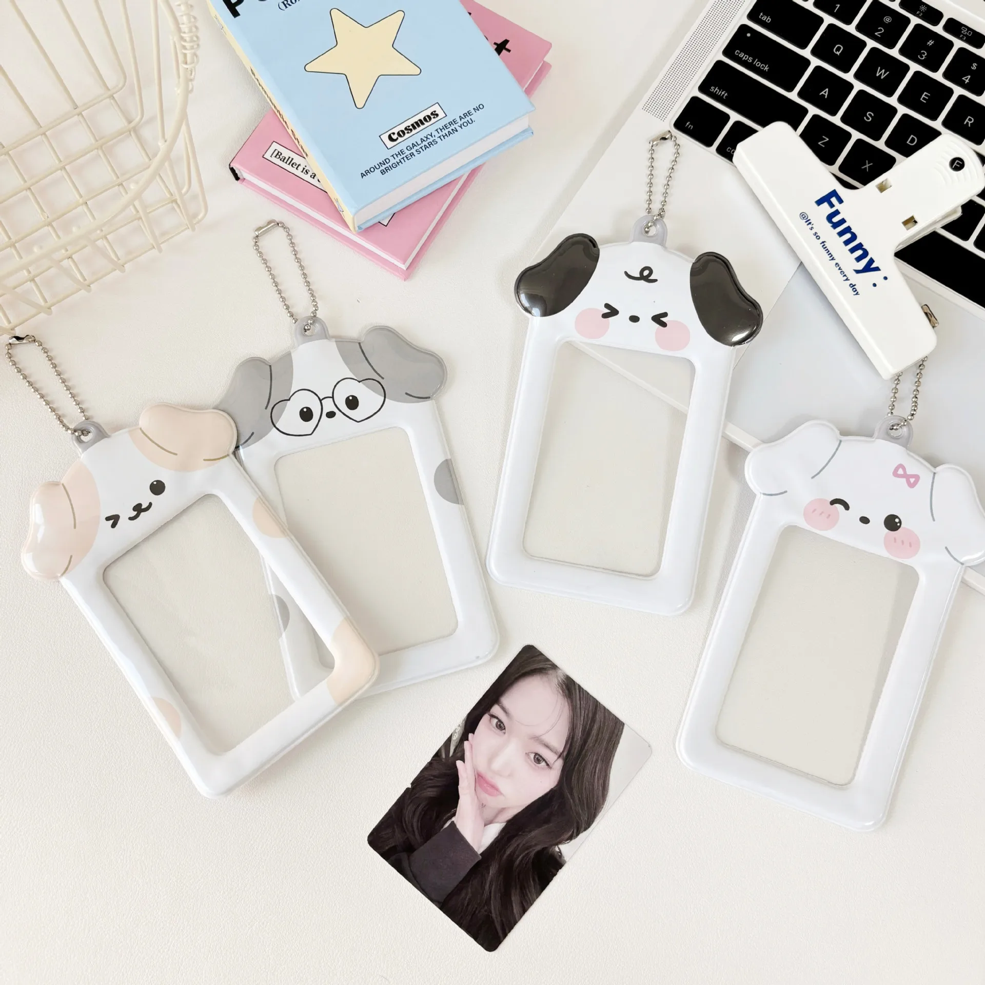 Ins Cartoon Puppy Photocard Holder With Keychains Korean Kpop 3inch Cards Protect Sleeves For Students Kawaii Stationary