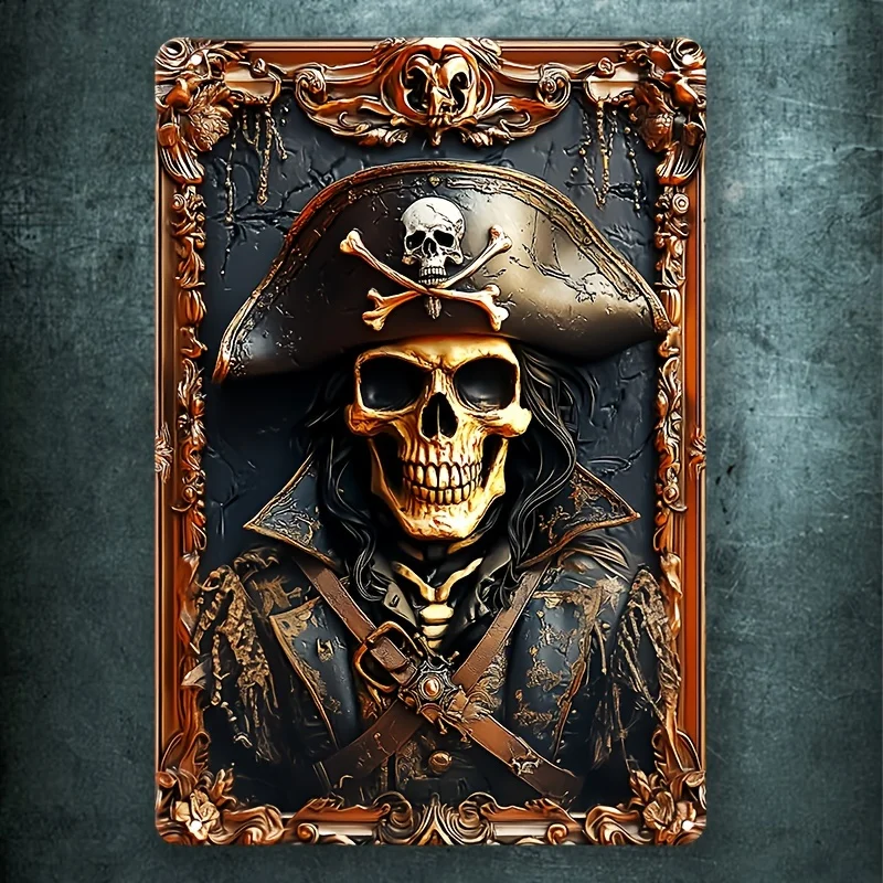 

Vintage Pirate Skull Metal Wall Sign, 7.9x11.8"/11.8x17.7" Aluminum Decor for Home, Bar, Cafe & Garage, Decorative Wall Poster