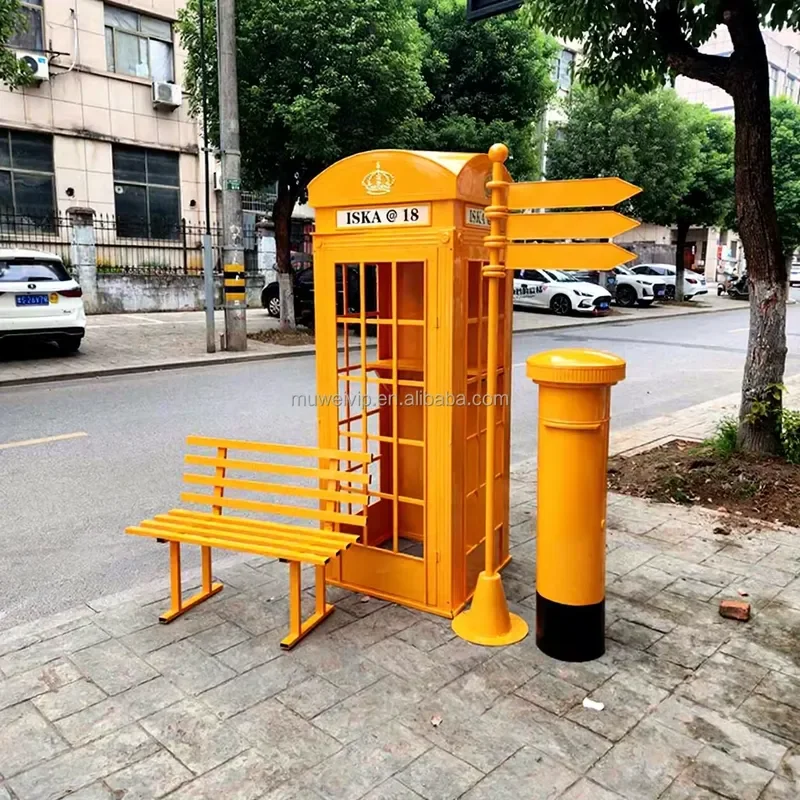 Retro London Style Telephone Booth with Flower Garland & Neon Light, Photo Booth Backdrop for Wedding, Party,Event & Garden
